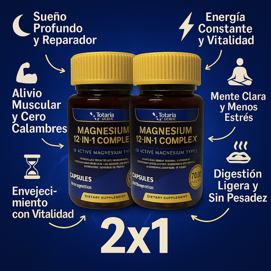 MAGNESIUM 12 EN 1 COMPLEX: La Única Fórmula con 12 Formas de Magnesio en Una Sola Cápsula.