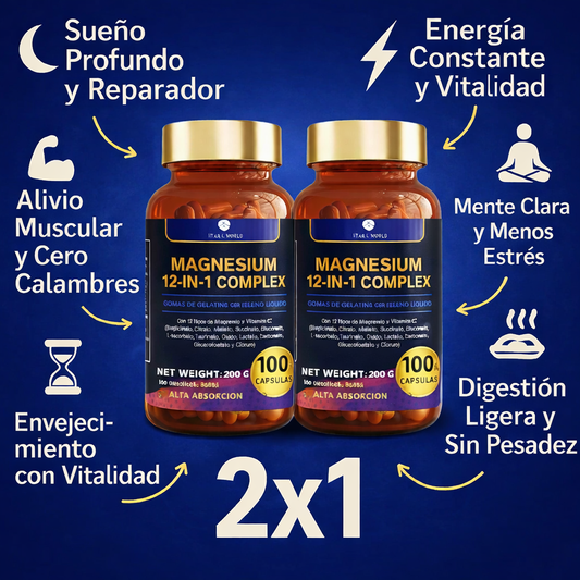 MAGNESIUM 12 EN 1 COMPLEX: La Única Fórmula con 12 Formas de Magnesio en Una Sola Cápsula.